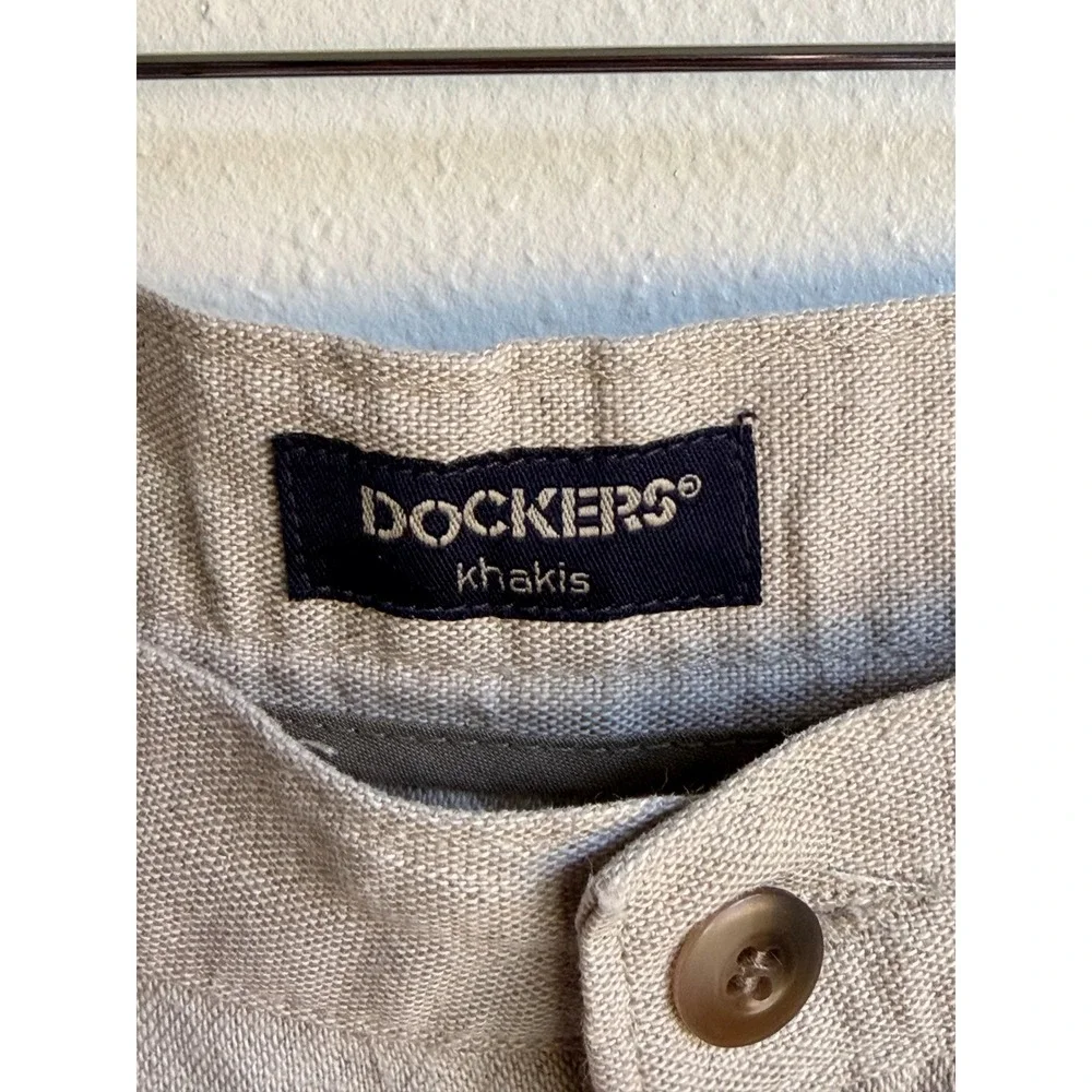 Dockers Khakis Mens 36x32 Relaxed Fit Linen Cotton Pleated Pants Beige Oatmeal
